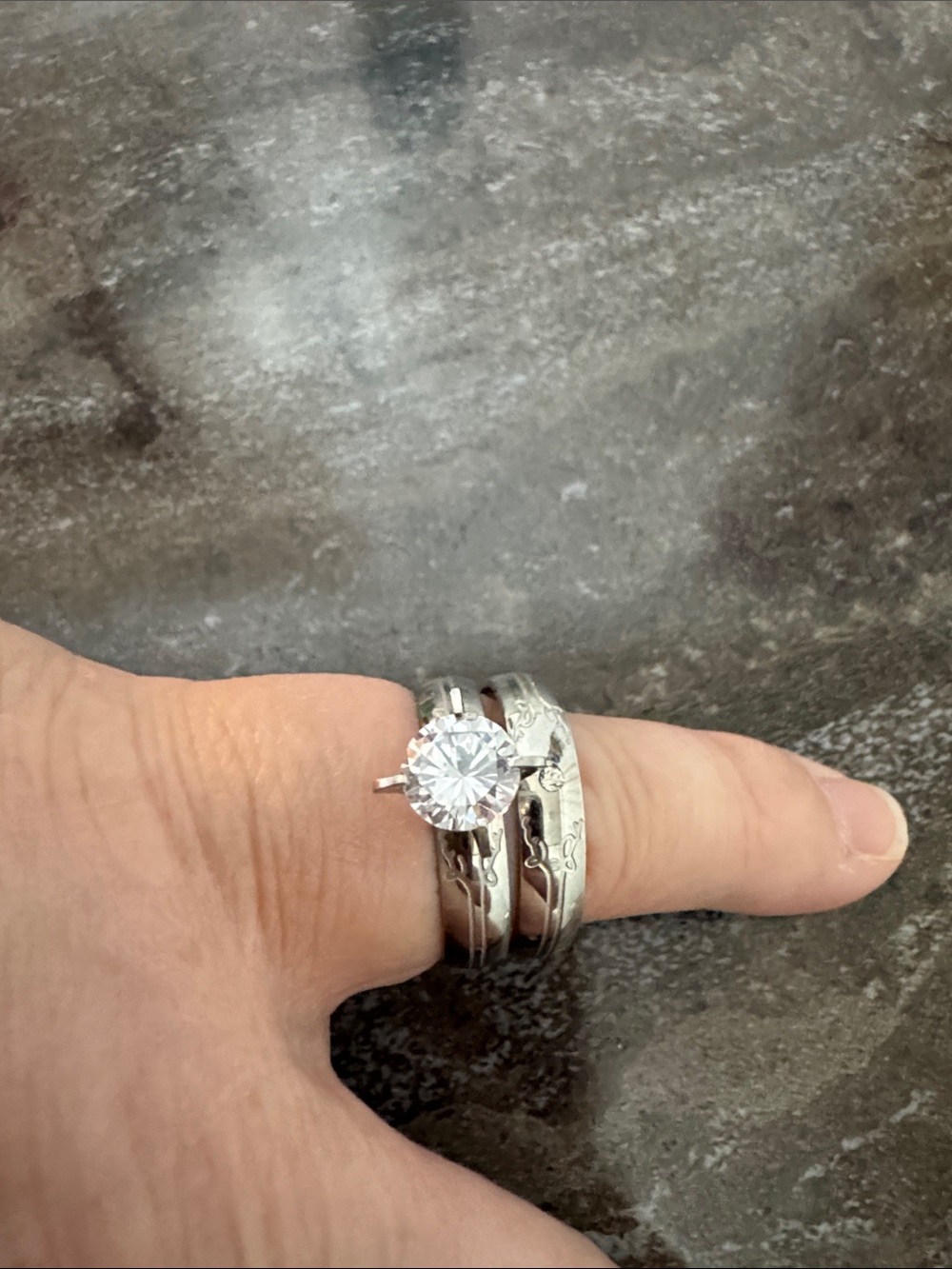 Silver Tone Cubic Zirconia Solitaire Engagement Style Ring - White